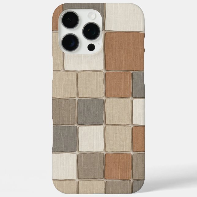 Earthy Linen Chequerboard Modern Bohemian Case-Mate iPhone Case (Back)
