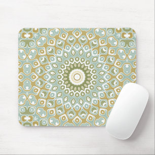 Earthy Mandala in Green, Gold, and Soft Blue Mouse Mat