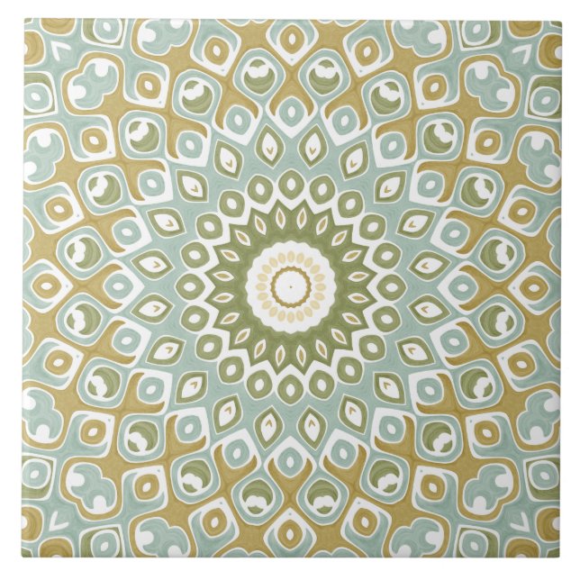 Earthy Mandala in Green, Gold, and Soft Blue Tile (Front)