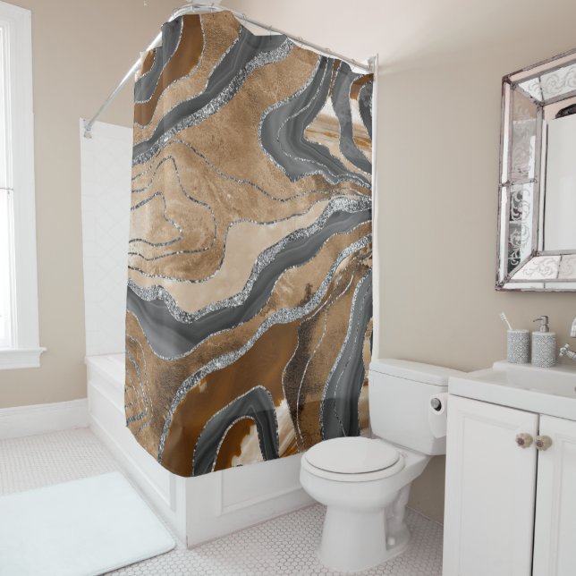 Earthy Marble Agate Gold Glitter Glam #1  Shower Curtain (In Situ)