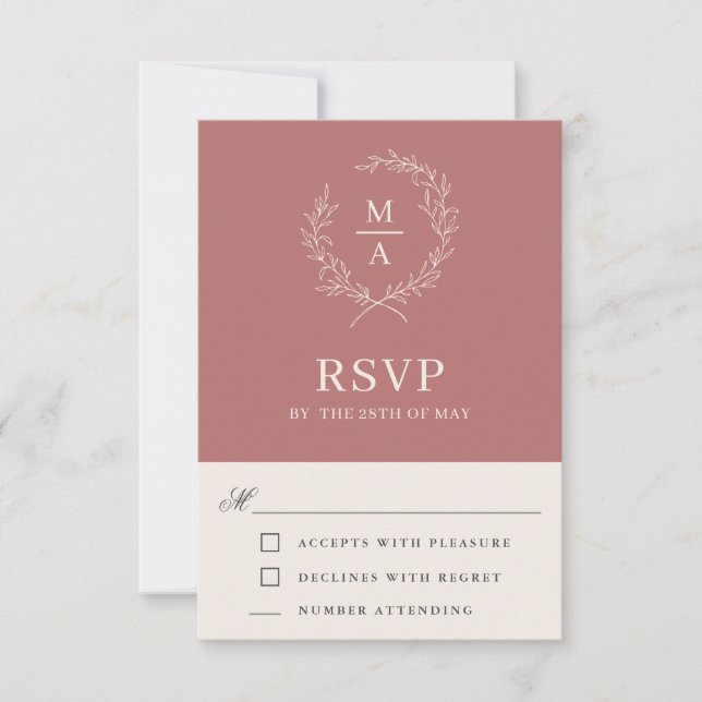 Earthy Marsala Simple Elegant Monogram RSVP Card (Front)