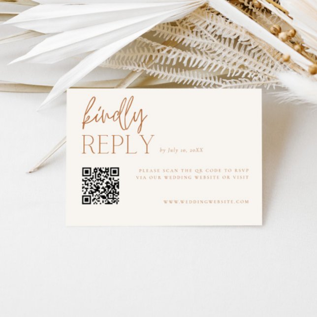 Earthy Minimal Wedding RSVP QR Code Enclosure Card (Creator Uploaded)