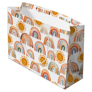 Earthy Modern Boho Rainbow and Sun   Large Gift Bag