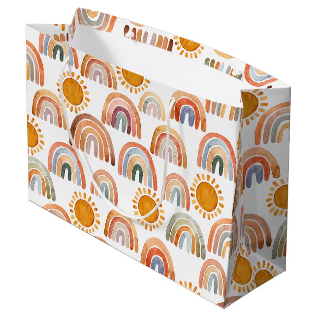 Earthy Modern Boho Rainbow and Sun   Large Gift Bag (Back Angled)
