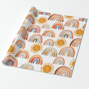 Earthy Modern Boho Rainbow and Sun Wrapping Paper