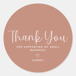 Earthy Modern Minimalist Small Business Thank You Classic Round Sticker