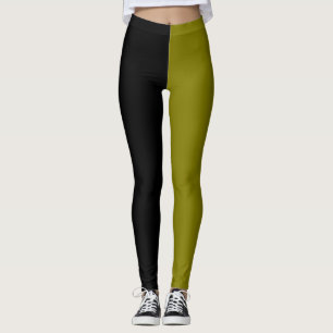 Earthy Monochrome Half Black Half Brown Green  Leggings