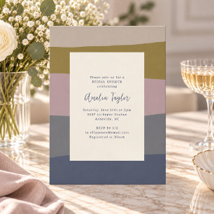 Earthy Mustard Mauve Modern Stripes Bridal Shower Invitation