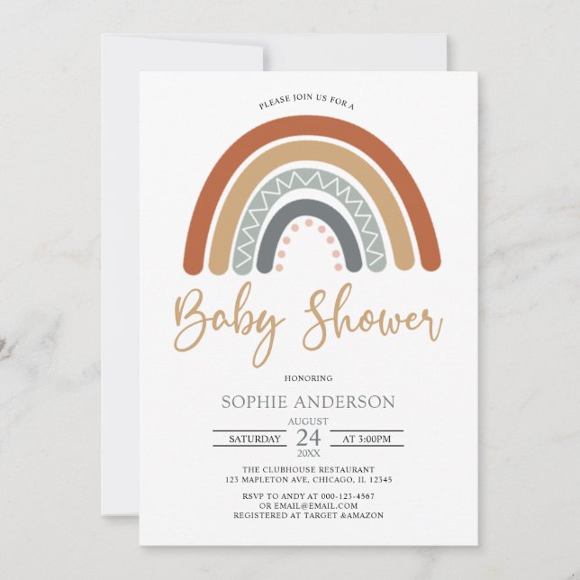Earthy Muted Tones Boho Rainbow Baby Shower Invitation (Front)