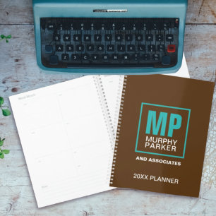 Earthy Natural Brown Turquoise Monogrammed Logo Planner