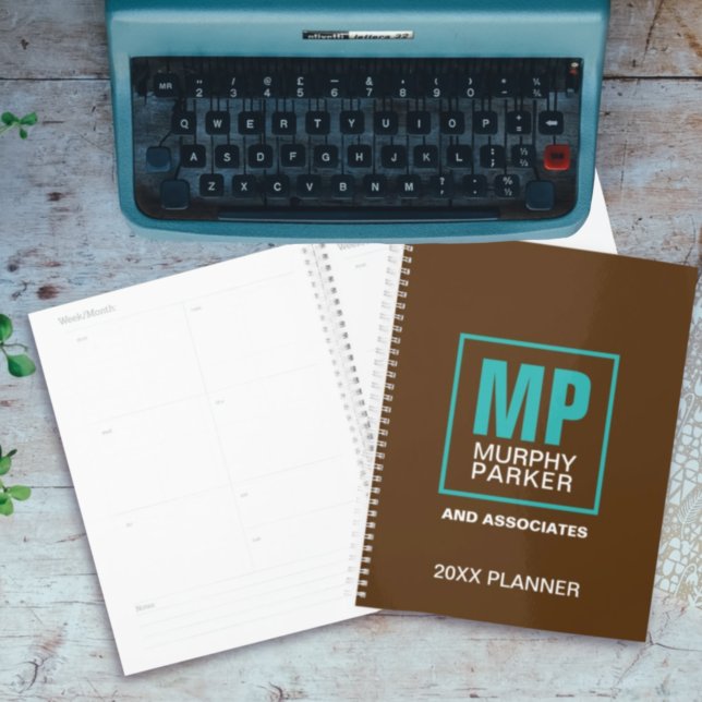 Earthy Natural Brown Turquoise Monogrammed Logo Planner (Creator Uploaded)