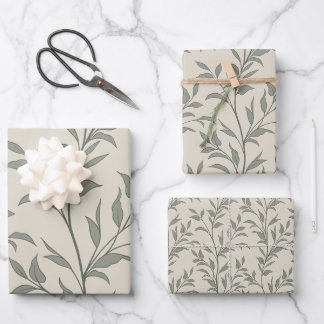 Earthy Neutral Beige Botanical Poetry of Leaves Wrapping Paper Sheet