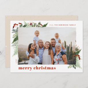 Earthy Neutral Brush Effect Boho Christmas Holiday Card