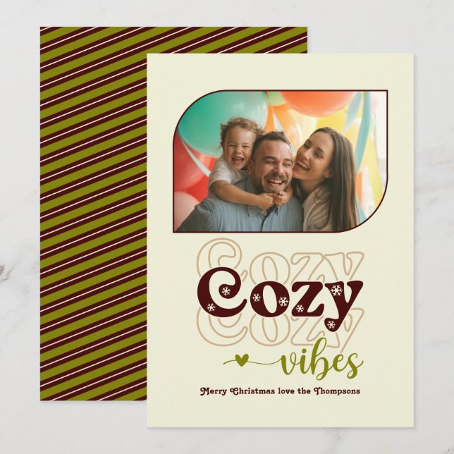 Earthy Neutral Cosy Vibes Only Christmas Photo Holiday Card (Front/Back)