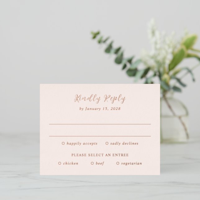 Earthy Neutral Modern Wedding Foil RSVP Card (Standing Front)