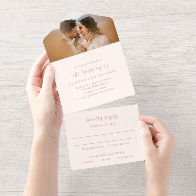 Earthy Neutral Photo Modern Wedding All In One Invitation (Tearaway)