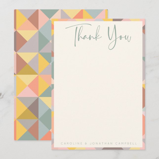 Earthy Neutral Rustic Geometric Stylish Wedding Thank You Card (Front/Back)