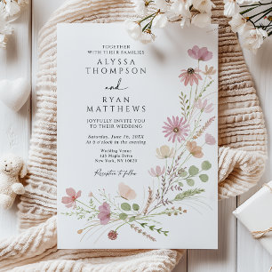 Earthy Neutral Wildflower Floral Wedding Invitation
