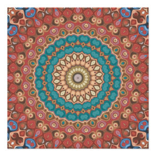 Earthy Neutrals Mandala Kaleidoscope Medallion  Poster