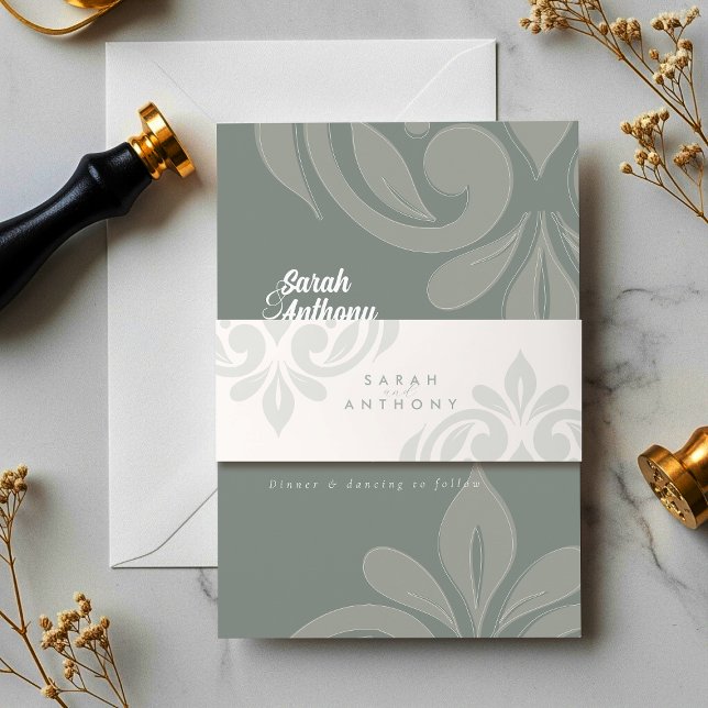 Earthy Olive Classic Elegant Script Wedding Invitation Belly Band (Creator Uploaded)