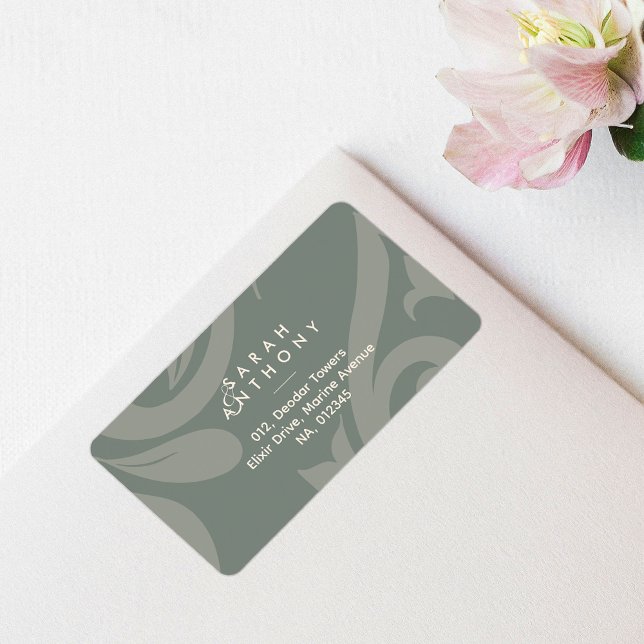 Earthy Olive Damask Classic Wedding Address Label (Creator Uploaded)