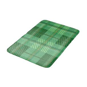 Earthy Olive Gold Plaid Aesthetic Bath Mat