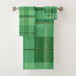 Earthy Olive Gold Plaid Aesthetic Bath Towel Set