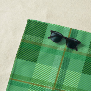 Earthy Olive Gold Plaid Aesthetic Beach Towel