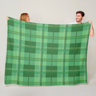 Earthy Olive Gold Plaid Aesthetic Fleece Blanket