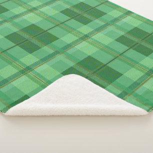 Earthy Olive Gold Plaid Aesthetic Sherpa Blanket