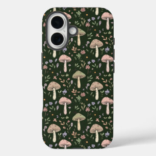 Earthy Olive Green Fungi Seamless Pattern Boho iPhone 16 Case