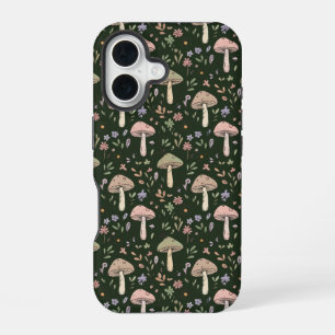 Earthy Olive Green Fungi Seamless Pattern Boho iPhone 16 Case