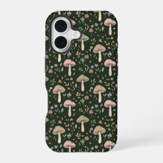 Earthy Olive Green Fungi Seamless Pattern Boho iPhone 16 Case