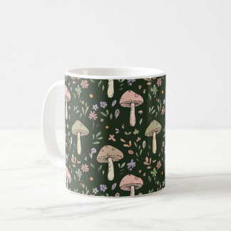 Earthy Olive Green Fungi Seamless Pattern Rustic Coffee Mug