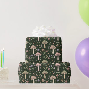 Earthy Olive Green Fungi Seamless Pattern Wrapping Paper