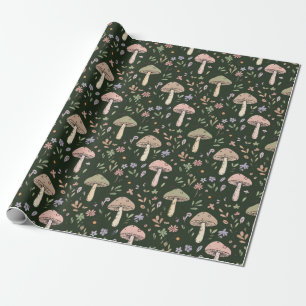 Earthy Olive Green Fungi Seamless Pattern Wrapping Paper
