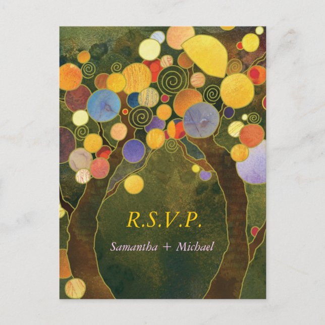 Earthy Olive Green Tree Wedding RSVP Invitation Postcard (Front)