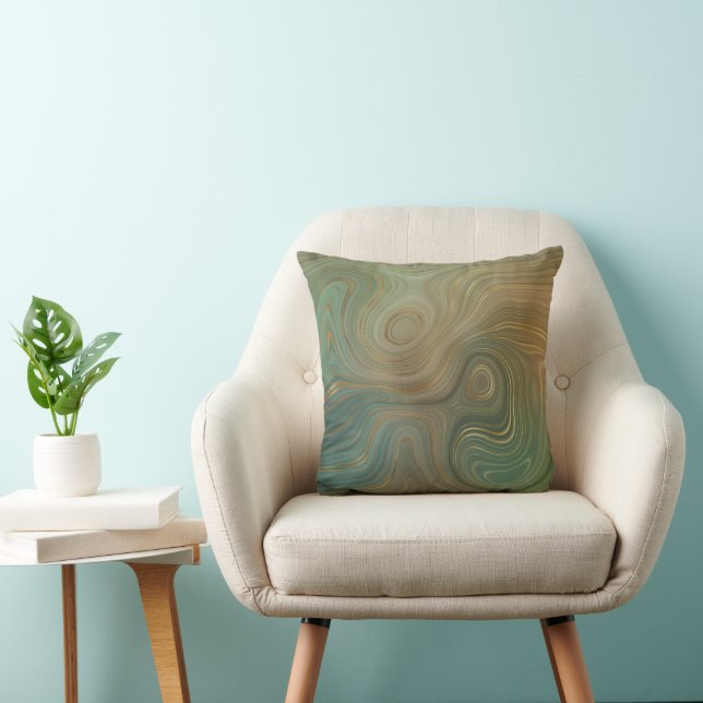 Earthy Olive Strata | Green and Gold Ink Agate Cushion (Chair)