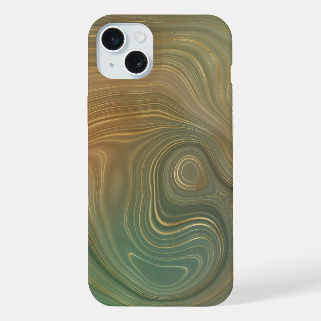 Earthy Olive Strata | Green and Gold Ink Agate iPhone Case (Back)