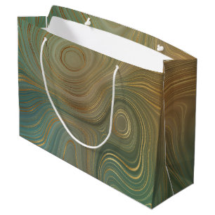 Earthy Olive Strata   Green and Gold Ink Agate Large Gift Bag