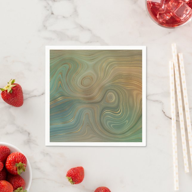 Earthy Olive Strata | Green and Gold Ink Agate Napkin (Insitu)
