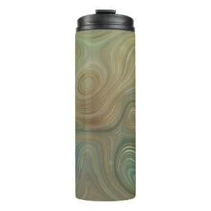 Earthy Olive Strata Green and Gold Ink Agate Thermal Tumbler