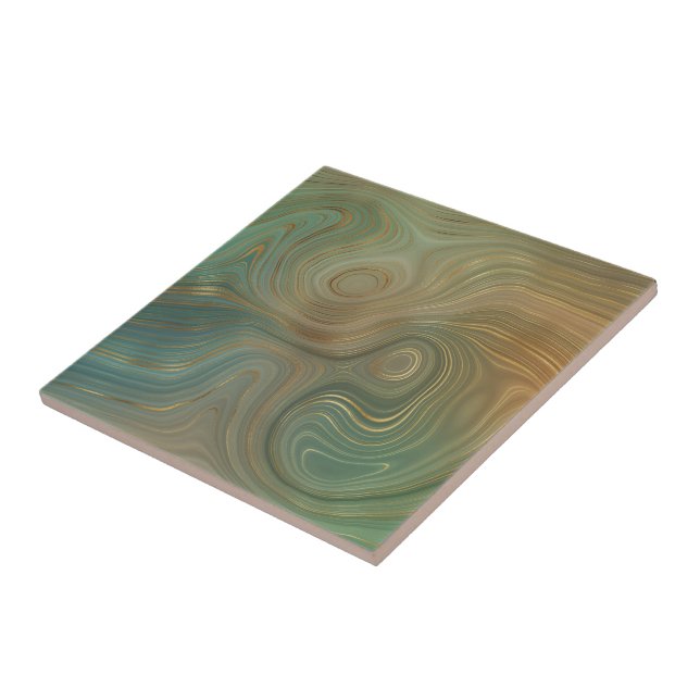 Earthy Olive Strata | Green and Gold Ink Agate Tile (Side)