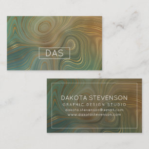 Earthy Olive Strata   Green and Gold Ink Custom Business Card