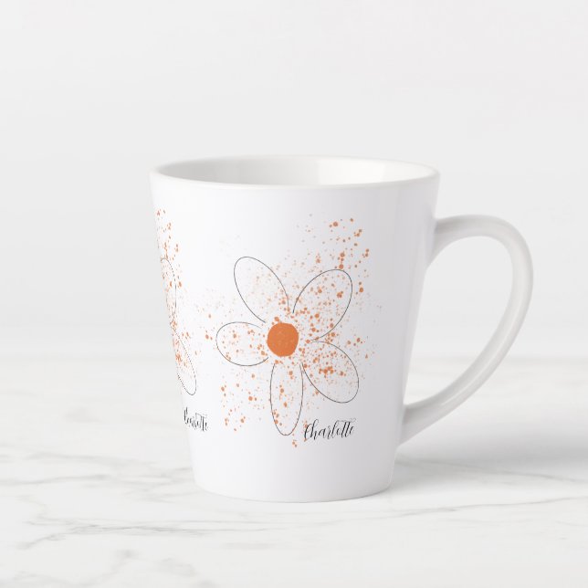 Earthy orange modern florals name script  latte mug (Right)