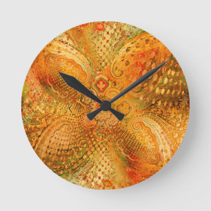 Earthy Orange Tones Paisley Round Clock