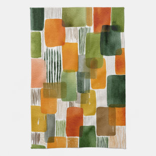 Earthy Organic Shapes in Warm Tones Tea Towel