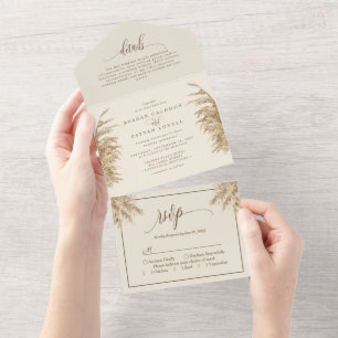 Earthy Pampas Grass Bohemian Wedding  All In One Invitation