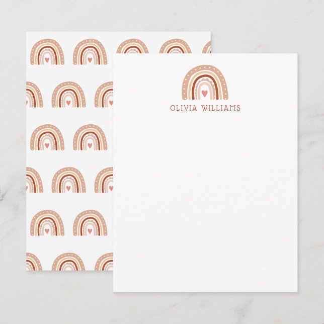Earthy Pastel Boho Rainbow Personalised Stationery Card (Front/Back)