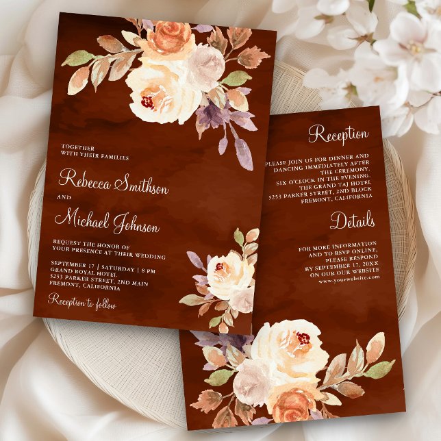 Earthy Peach Floral All in One Terracotta Wedding Invitation (Creator Uploaded)